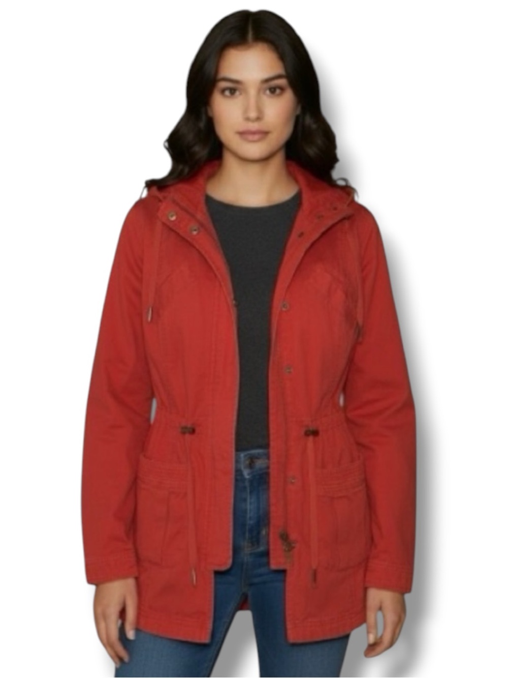 Mossimo Retired 2013 Target Era Distressed Cargo Jacket Red Hooded Cinch Waist M